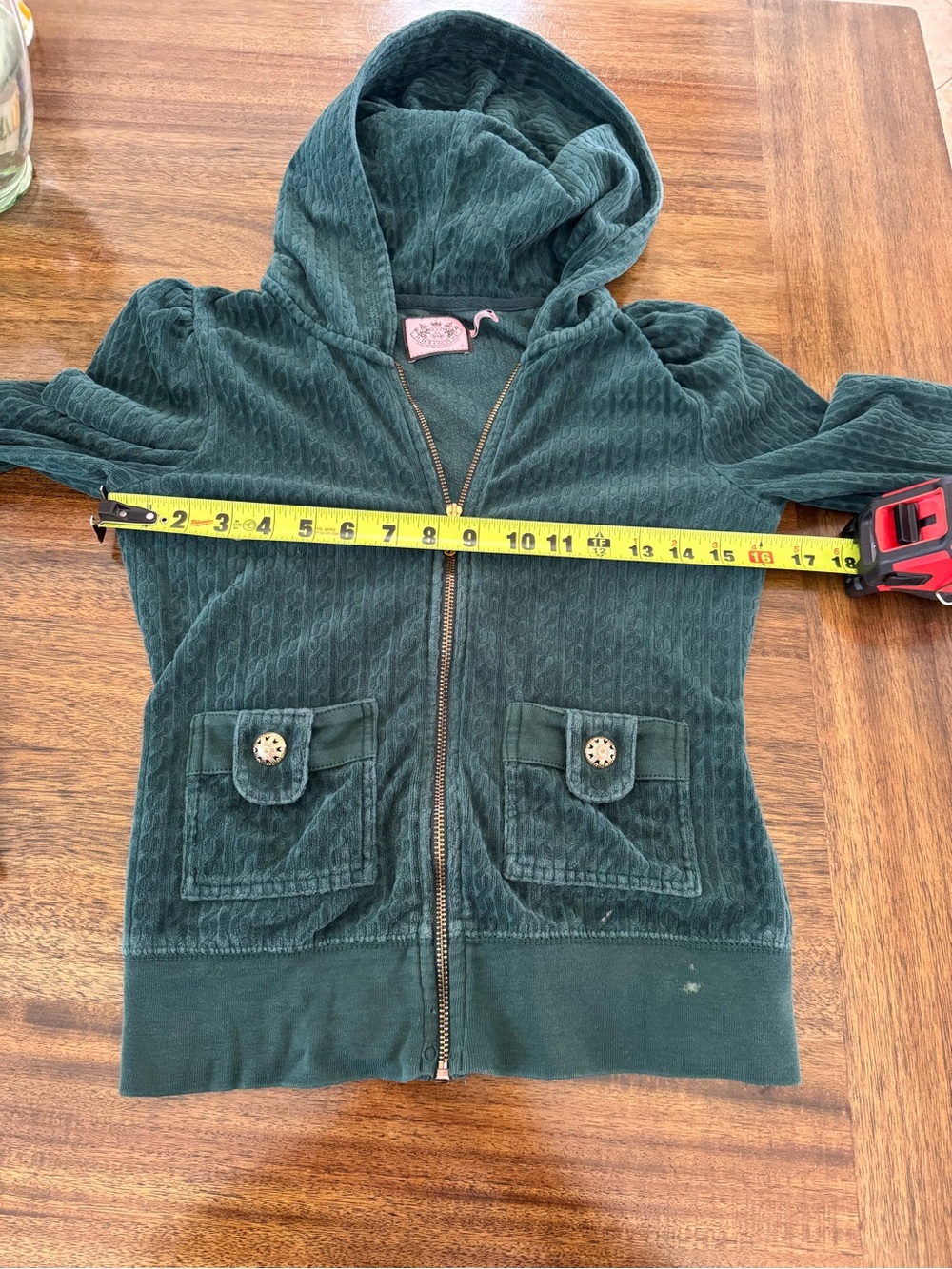 VTG Juicy Couture Forest Green velvet Hooded Zip Jacket with Pink Label Y2K - Picture 7 of 10